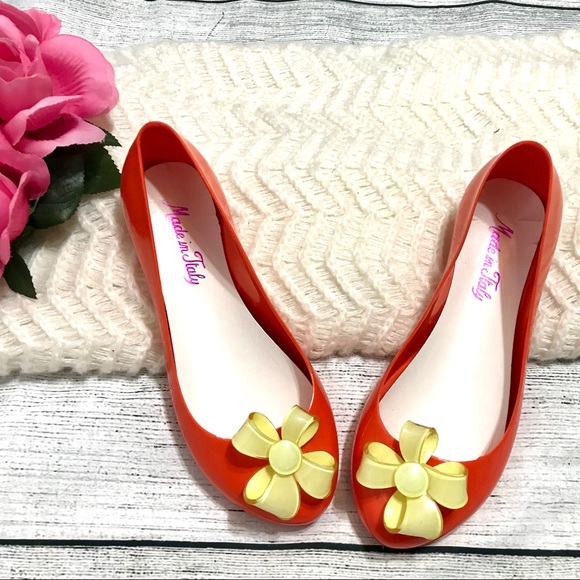 Made in Italy Shoes - Made in Italy Orange with Bow Jelly Flats